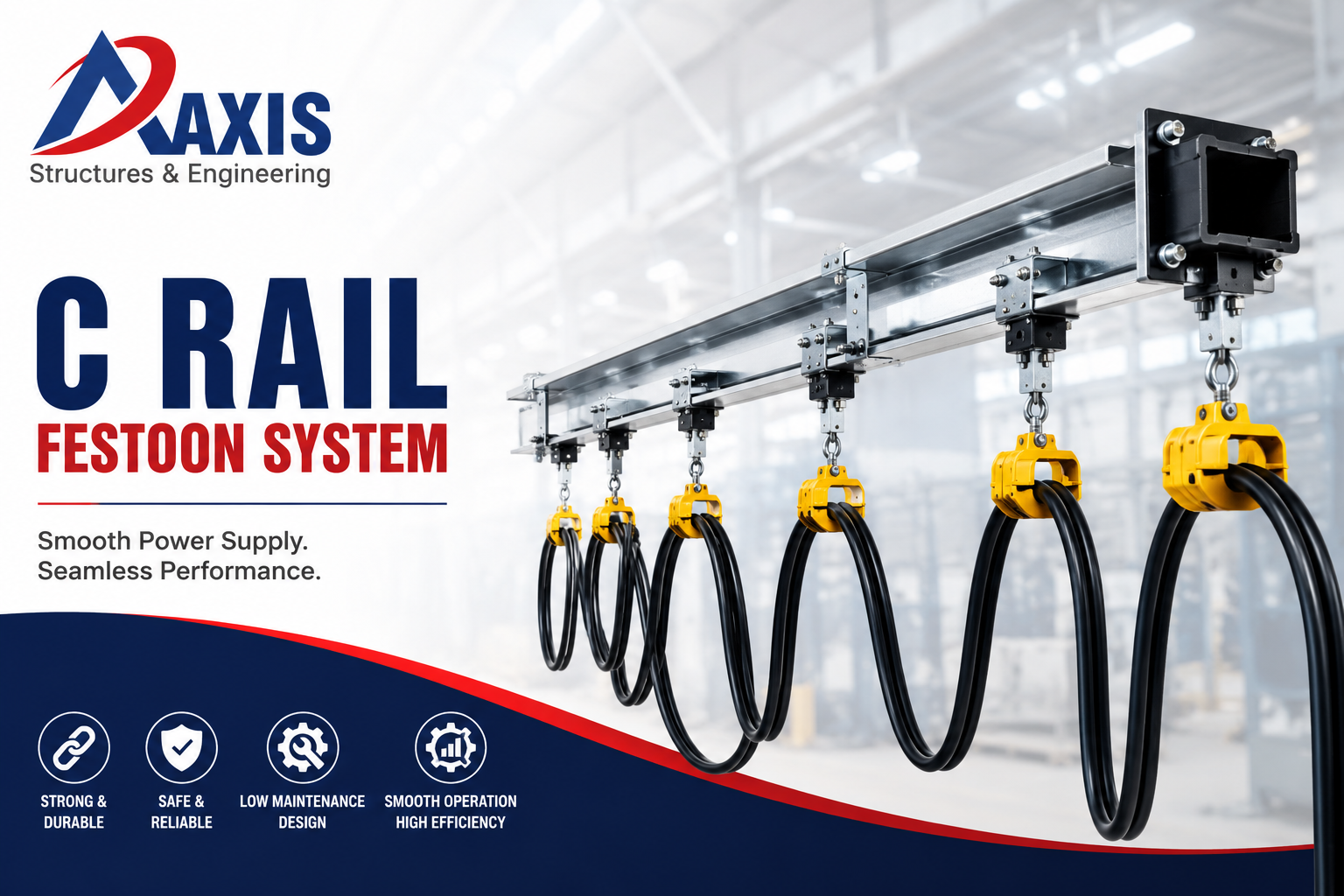 C Rail Festoon System Manufacturer in India providing reliable industrial cable management solutions