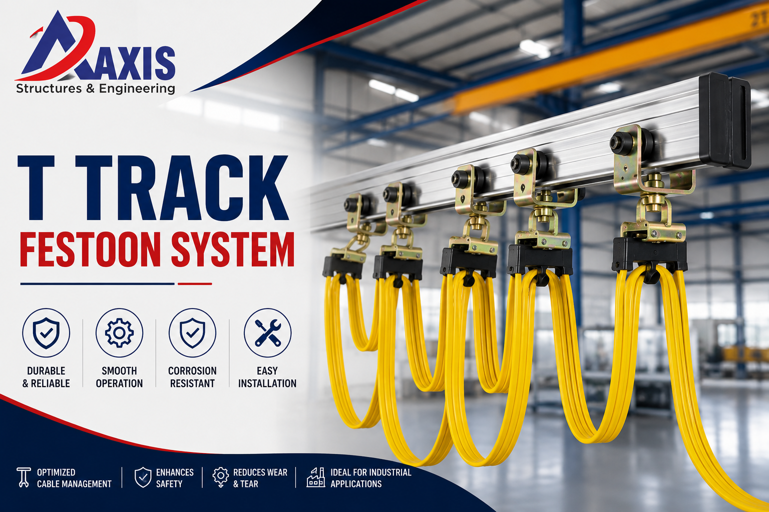 T Track Festoon System Manufacturer in India providing reliable industrial cable management solutions