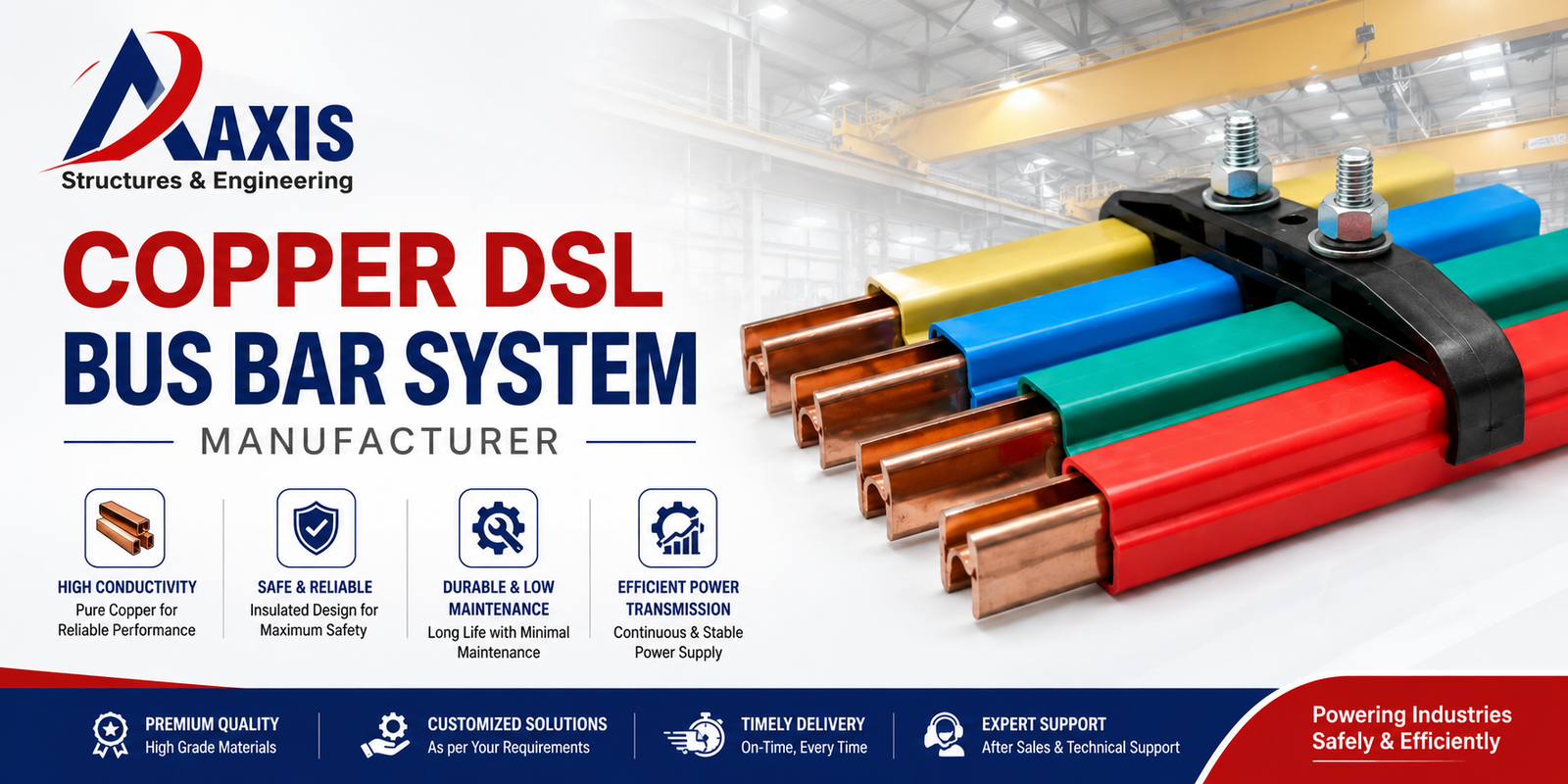 Copper DSL Bus Bar System Manufacturer in India providing reliable industrial power distribution solutions for cranes, hoists and material handling equipment